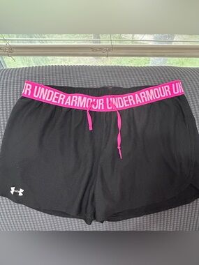 Under Armour Black Athletic Shorts with Hot Pink Logo Waistband